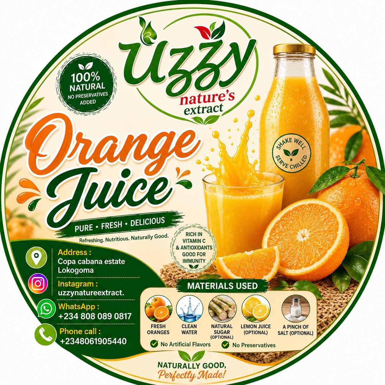 Uzzy orange juice label