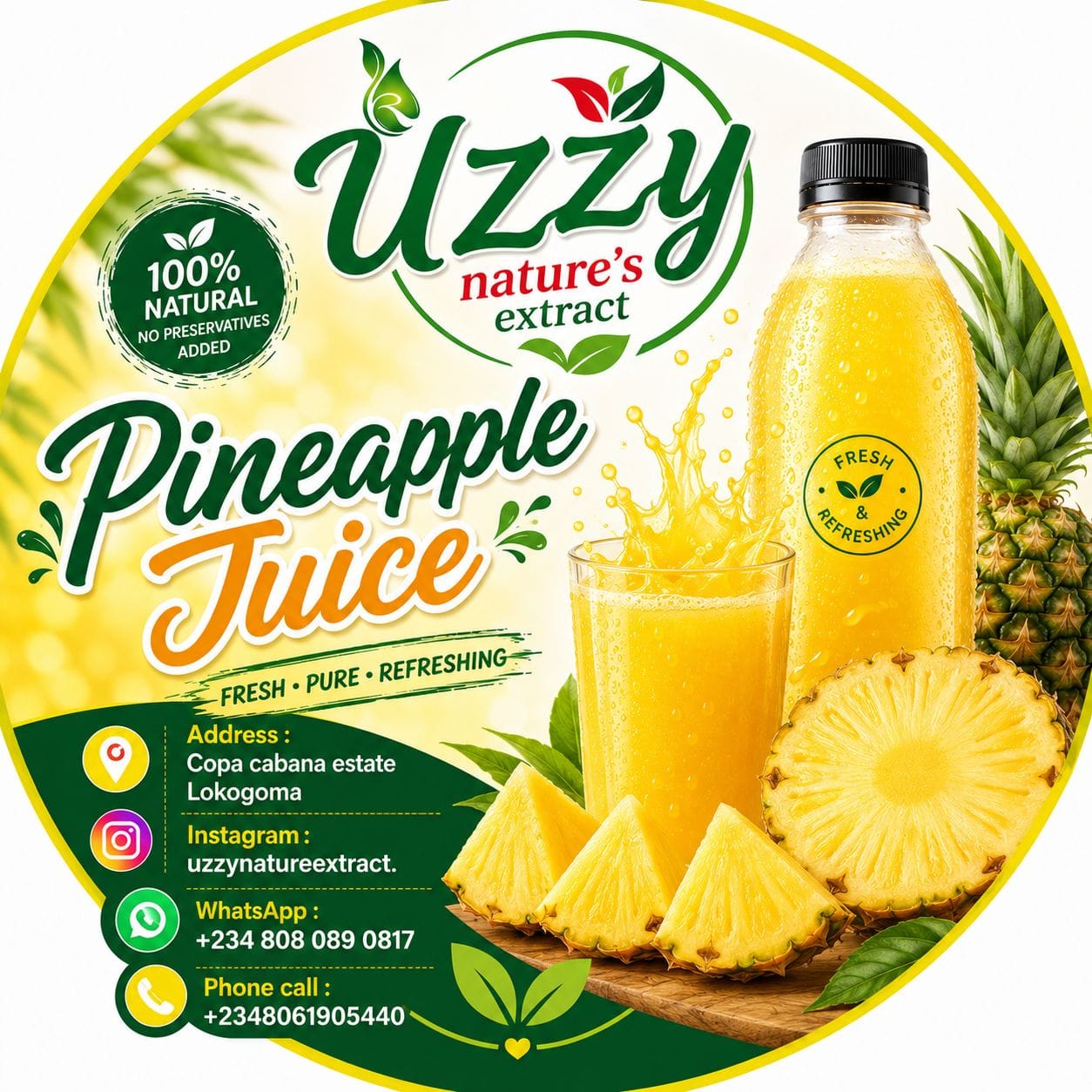 Uzzy pineapple juice label
