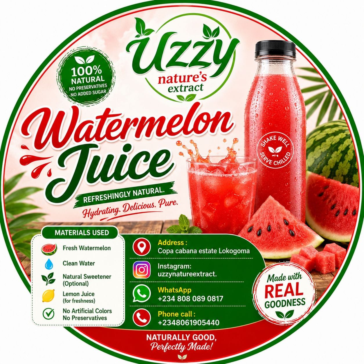 Uzzy watermelon juice label
