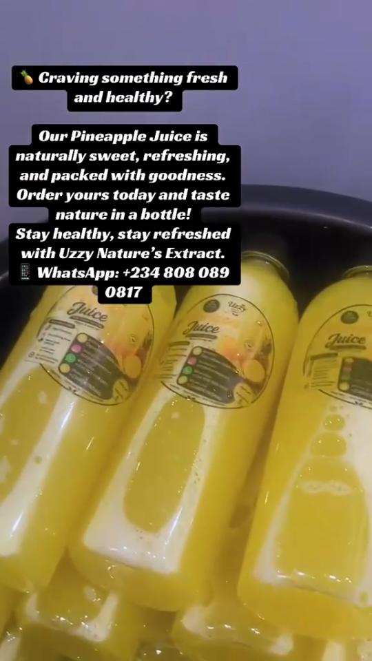 Finished bottles of Uzzy pineapple juice